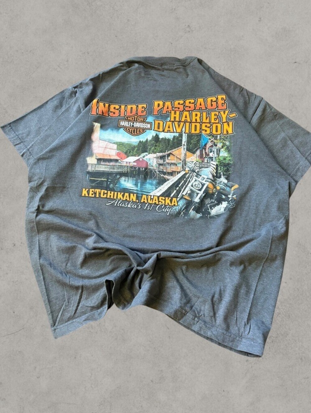 Vintage Harley Davidson Motorcycle Ketchickan Alaska Bike Shirt Size Mens XL